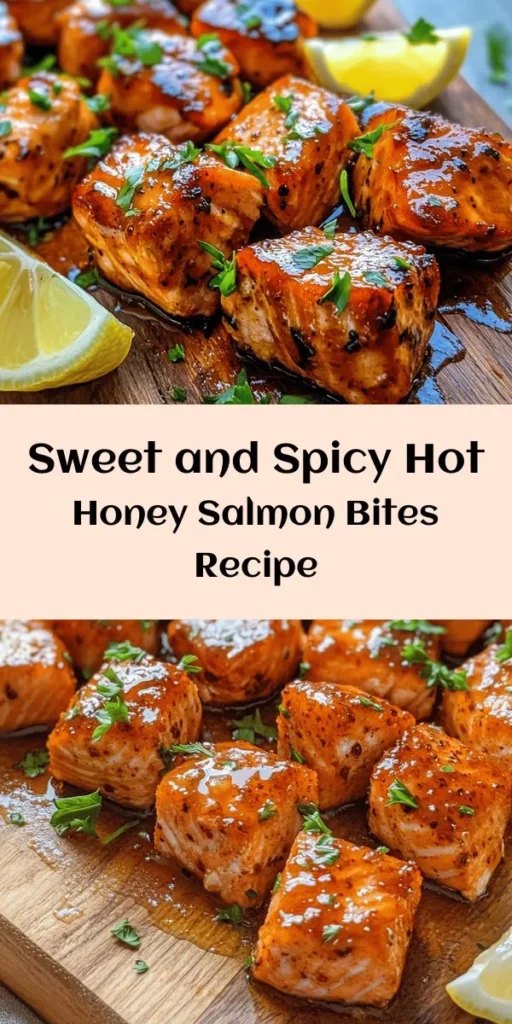 Discover a delightful fusion of flavors with these Spicy & Sweet Hot Honey Salmon Bites! Perfect for a quick appetizer or dinner option, this recipe combines tender salmon with a homemade marinade of honey, hot sauce, and smoked paprika. Simply marinate, bake, and garnish for a dish that's both zesty and satisfying. Serve with fresh herbs and lemon for a burst of flavor that will impress your family and friends. Try it out today!