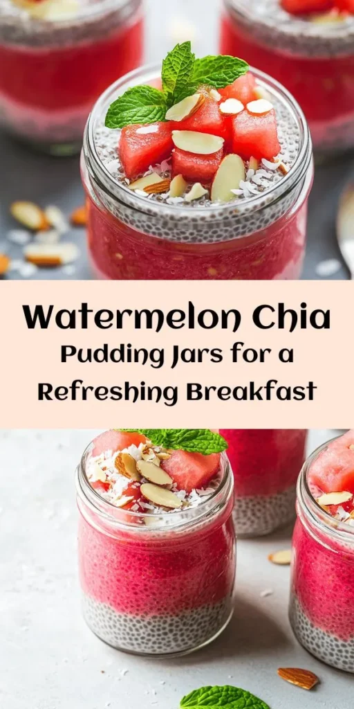 Start your day with a burst of freshness! This Watermelon Chia Pudding Breakfast Jar is a delightful and nutritious way to enjoy your morning. Made with pureed watermelon, creamy almond milk, and nutritious chia seeds, it's as simple as blending and setting in the fridge. Add your favorite toppings like diced watermelon, sliced almonds, or granola for extra crunch. Perfect for meal prep, this refreshing treat will keep you energized and satisfied!