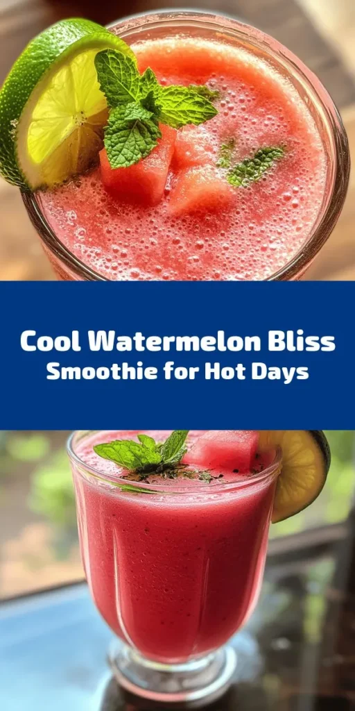 Cool down with this Refreshing Watermelon Bliss Smoothie! Perfect for a hot day, this simple recipe combines fresh watermelon, banana, and creamy coconut yogurt for a deliciously smooth blend. Just throw everything in a blender, add a splash of lime juice, and you're set for a burst of fruity flavor. Optional maple syrup adds extra sweetness, while fresh mint makes it a perfect summer treat. Ready in just 10 minutes, it’s the ultimate healthy drink for a quick refreshment. Enjoy!