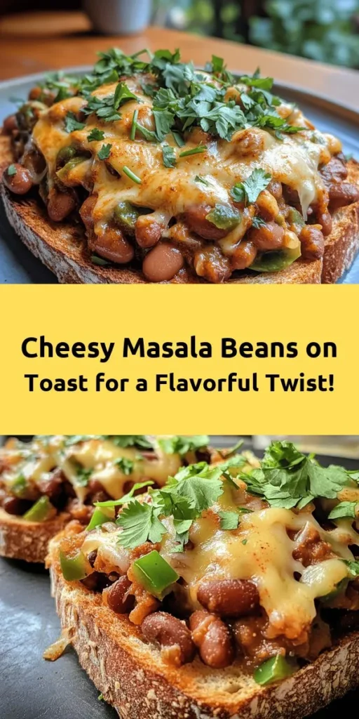 Savor the rich flavors of Cheesy Masala Beans on Toast! This delicious recipe features protein-packed kidney beans in a spicy masala sauce, topped with gooey melted cheese on crispy toast. Perfect for a quick meal or a cozy brunch, it's easy to make with simple ingredients like onions, garlic, and spices. Ready in just 30 minutes, this dish is not only satisfying but also full of warmth and comfort. Don't forget the fresh cilantro for that final touch!