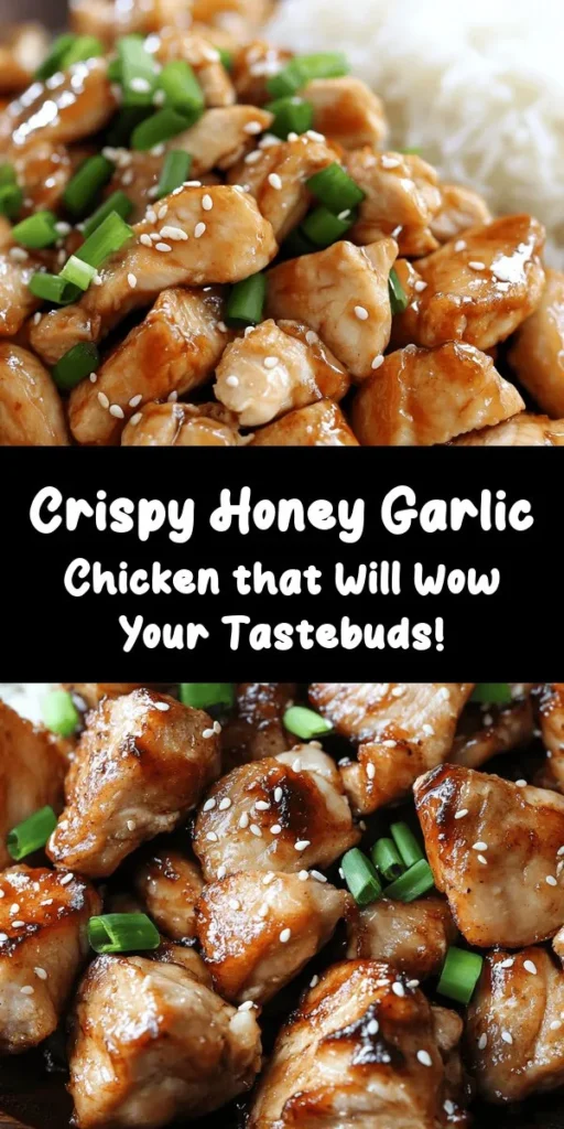 This Crispy Chinese Honey Garlic Chicken is a mouthwatering dish that's sure to impress! Made with tender boneless chicken thighs, each piece is coated in a crispy batter and then tossed in a delicious honey garlic sauce for the perfect sweet and savory flavor. It's quick to prepare in just 30 minutes, making it ideal for a weeknight dinner. Serve it with steamed rice or noodles, and don’t forget to garnish with green onions and sesame seeds for that extra touch!