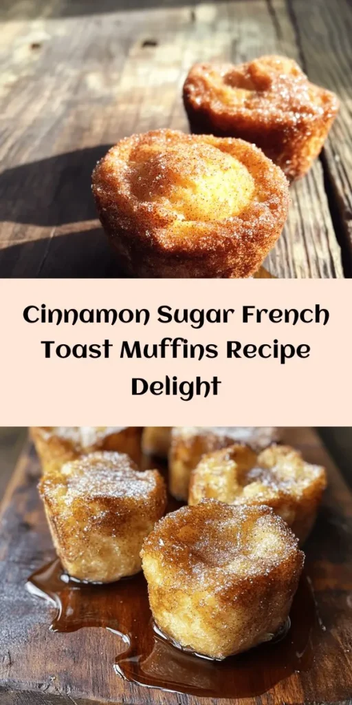 Indulge in the delightful flavors of Cinnamon Sugar French Toast Muffins! Perfect for brunch or a cozy breakfast, these muffins are made with cubed day-old bread soaked in a creamy mixture of eggs, milk, and warm spices, then baked to golden perfection. Topped with a sweet cinnamon sugar sprinkle, they're irresistible served warm with maple syrup or fresh fruit. Easy to make and perfect for sharing, these treats will become a family favorite!