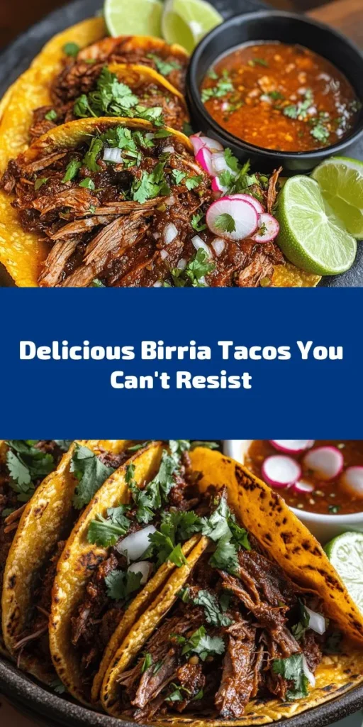 Indulge in the deliciousness of my favorite Birria Tacos! These mouthwatering tacos feature tender, marinated beef chuck and shank simmered until perfectly rich and flavorful. With a zesty blend of guajillo and ancho chiles, garlic, and spices, every bite is a delight. Serve them warm in corn tortillas, topped with fresh cilantro and onions, plus a side of lime wedges for added zest. Enjoy dipping your tacos into the savory consomé for the ultimate experience!
