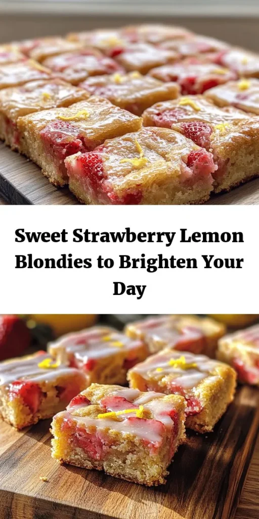 Discover the perfect summer treat with these Strawberry Lemon Blondies! Bursting with fresh strawberries and zesty lemon, this easy-to-follow recipe combines rich butter and sugars for a delightfully chewy texture. With a hint of vanilla and optional white chocolate chips, each bite is a taste of sunshine. Ideal for sharing or indulging in on your own, these sweet squares are sure to impress. Try them today for a delicious dessert experience!