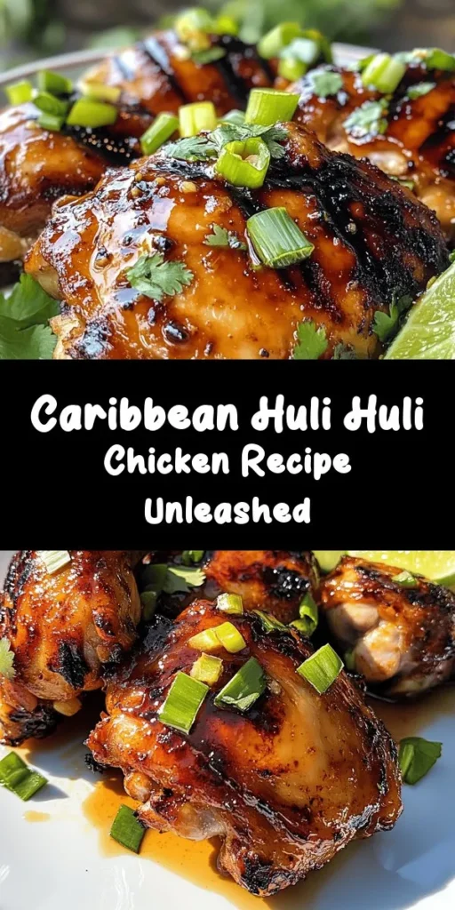 Discover the delicious flavors of Huli Huli Chicken Delight! This easy recipe features juicy chicken thighs marinated in a savory-sweet blend of fresh pineapple juice, soy sauce, and warm spices. After grilling to perfection, the chicken gets a beautiful glaze and an irresistible smoky flavor. Perfect for summer BBQs or a family dinner, this dish is sure to impress. Garnish with fresh cilantro and lime for an extra burst of flavor! Enjoy a tropical taste adventure!