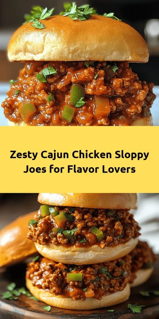 Spice up your weeknight dinners with these Spicy Cajun Chicken Sloppy Joes! This delicious twist on a classic sandwich features ground chicken cooked with vibrant vegetables, zesty Cajun seasoning, and a rich sauce that’s perfect for soaking into toasted hamburger buns. Quick to prepare in just 30 minutes, it’s an easy and satisfying meal for the whole family. Top with fresh parsley and pickles for a burst of flavor. Enjoy the heat!