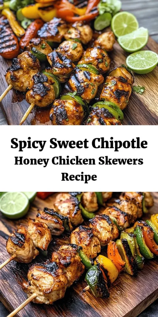 Get ready to elevate your grilling game with these delicious Chipotle Honey Chicken Skewers! Marinated in a mouthwatering blend of honey, chipotle peppers, soy sauce, and spices, this easy recipe is packed with flavor. Perfect for summer barbecues or a quick weeknight dinner, these skewers are sure to impress. Just grill until juicy and serve them alongside your favorite sides for a satisfying meal. Enjoy a burst of spicy and sweet goodness!