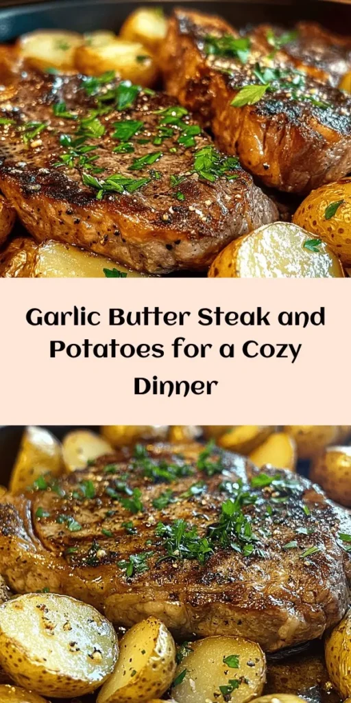 Indulge in this delicious Garlic Butter Steak and Potatoes recipe that's perfect for a cozy dinner. Savor juicy ribeye steaks seasoned to perfection, seared until tender, and paired with golden Yukon Gold potatoes sautéed in rich garlic butter. With fresh herbs and a sprinkle of parsley for garnish, this meal is simple yet elegant. Ready in just 30 minutes, it's a delightful way to impress your loved ones with minimal effort!