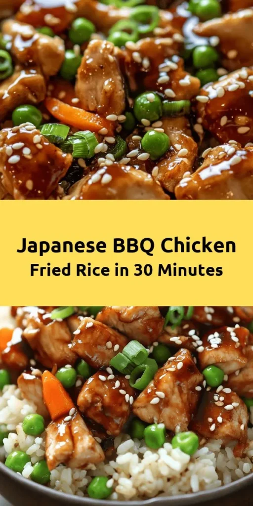 Transform your dinner routine with this Savory Japanese BBQ Chicken Fried Rice Extravaganza! Perfect for using day-old rice, this flavorful dish features tender marinated chicken, colorful vegetables, and a delightful blend of soy sauce and teriyaki. It's simple to make in just 30 minutes and is sure to impress your family or guests. Garnish with sesame seeds and green onions for a burst of flavor. Dive into this delicious meal that’s both satisfying and easy to prepare!