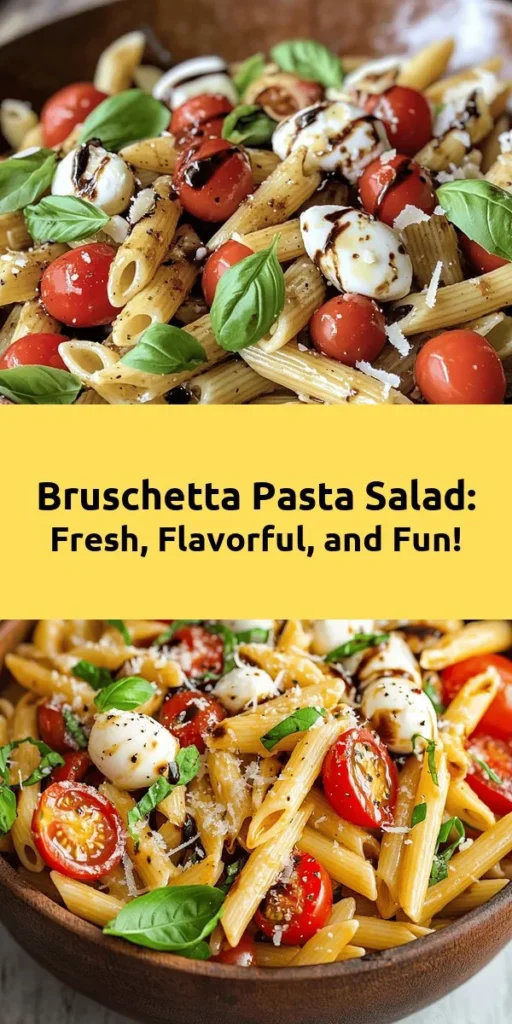 This Delicious Bruschetta Pasta Salad is a perfect blend of flavors, combining tender penne pasta with juicy cherry tomatoes, fresh basil, and creamy mozzarella. Drizzled with a zesty balsamic dressing and topped with Parmesan, this refreshing dish is ideal for summer gatherings or as a quick weeknight meal. Ready in just 45 minutes, it's not only tasty but also beautiful on the plate. Dive into this vibrant salad and enjoy a burst of Italian-inspired goodness!