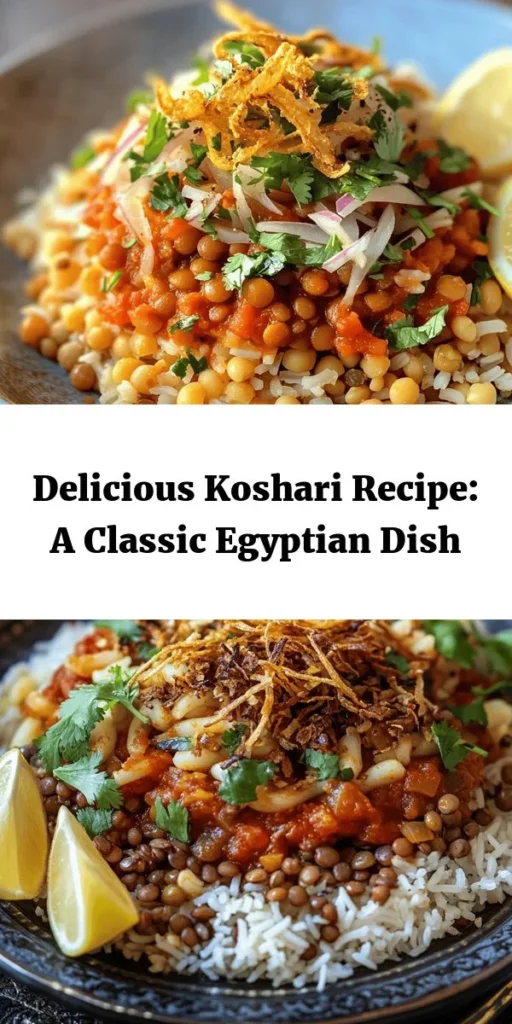 Discover the rich flavors of Egypt with this delicious Koshari recipe! This hearty dish combines lentils, rice, and macaroni, all topped with a zesty tomato sauce and crispy fried onions. Perfect for family meals or dinner parties, Koshari is both nutritious and satisfying. Garnish with fresh herbs and serve with lemon wedges for an extra kick. Ready in just an hour, it’s a flavorful adventure you don’t want to miss!