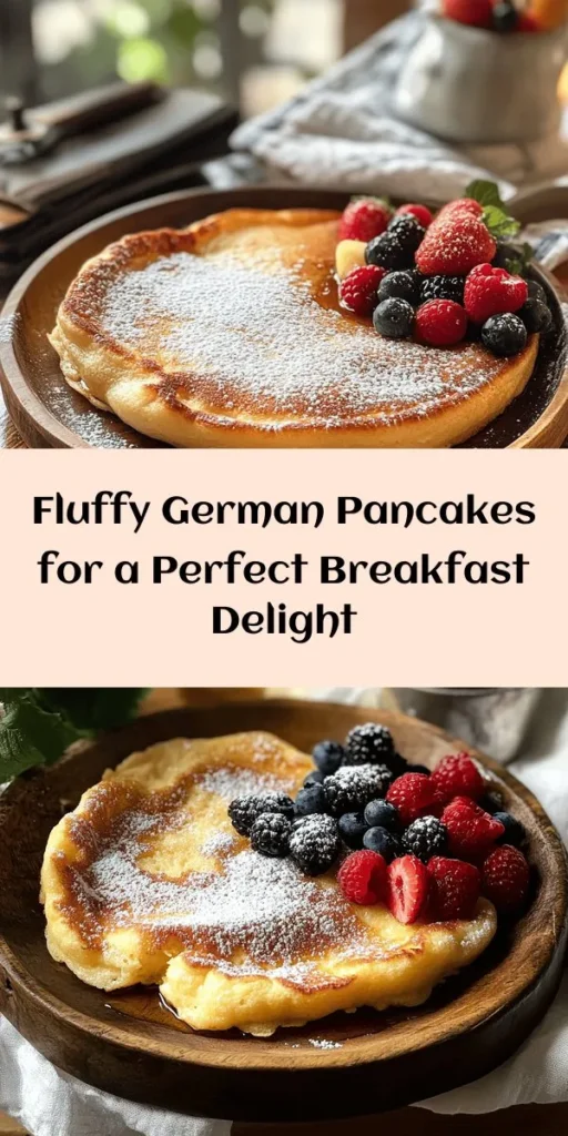 Discover the joy of fluffy German Clouds with this delicious baked German pancake recipe! Perfect for breakfast or brunch, it features simple ingredients like eggs, milk, and flour, creating a light and airy treat. Just whisk your batter, pour it over melted butter, and bake for a mouthwatering masterpiece. Dust with powdered sugar, add a splash of lemon juice or syrup, and top it with fresh fruits or whipped cream if desired. Enjoy every fluffy bite!