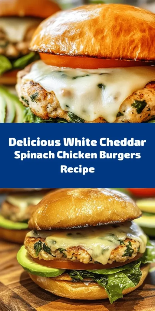 These White Cheddar & Spinach Chicken Burgers are a delicious and healthy twist on your classic burger! Made with ground chicken, fresh spinach, and creamy white cheddar, these juicy patties are easy to prepare and packed with flavor. Perfect for a quick weeknight dinner or weekend grilling. Serve them on toasted buns with your favorite toppings like avocado, tomato, and lettuce for a delightful meal everyone will love. Don't miss out on this tasty recipe!