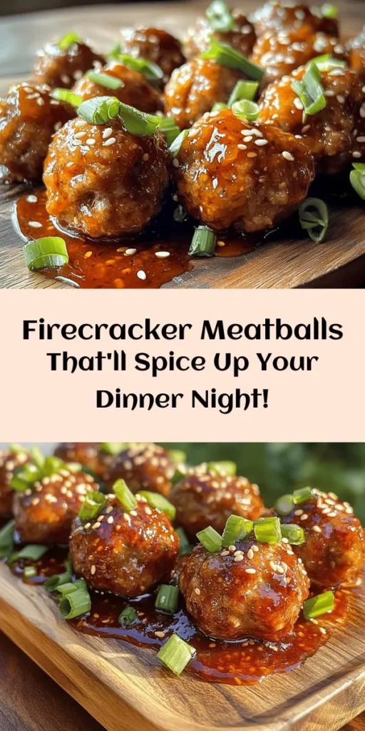 Spice up your mealtime with these Easy Firecracker Meatballs! Made with ground beef or turkey, combined with breadcrumbs, Parmesan, and a kick of garlic and spices, these meatballs are baked to perfection. They're tossed in a delicious firecracker sauce made from sweet chili sauce and sriracha, ensuring every bite bursts with flavor. Garnish with green onions and sesame seeds for a finishing touch. Perfect as an appetizer or main dish, they're sure to impress!