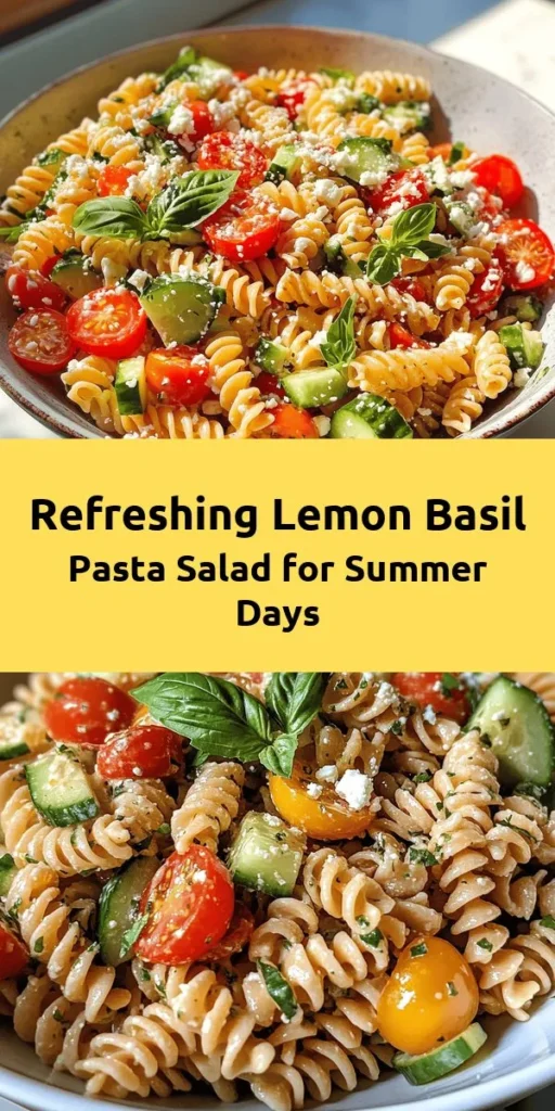 Discover a refreshing Lemon Basil Pasta Salad that's perfect for any occasion! This vibrant dish combines whole grain pasta with juicy cherry tomatoes, crisp cucumber, and colorful bell peppers, all tossed in a zesty lemon basil dressing. It's easy to make and packed with flavor, plus you can add vegan feta for a cheesy kick. Chill it for 30 minutes for the best taste, and enjoy a light and healthy meal in no time. Perfect for picnics or meal prep!