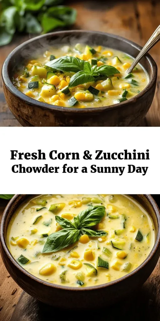 Get ready to enjoy a bowl of sunshine with this delightful Sunny Corn & Zucchini Chowder! Packed with fresh corn, zucchini, and vibrant bell pepper, this creamy soup is both comforting and healthy. Simply sauté your veggies, add vegetable broth and a splash of coconut milk for richness, and blend for that perfect texture. Perfect for meal prep or a cozy dinner, this recipe is sure to be a favorite. Garnish with fresh basil or chives for a pop of color!