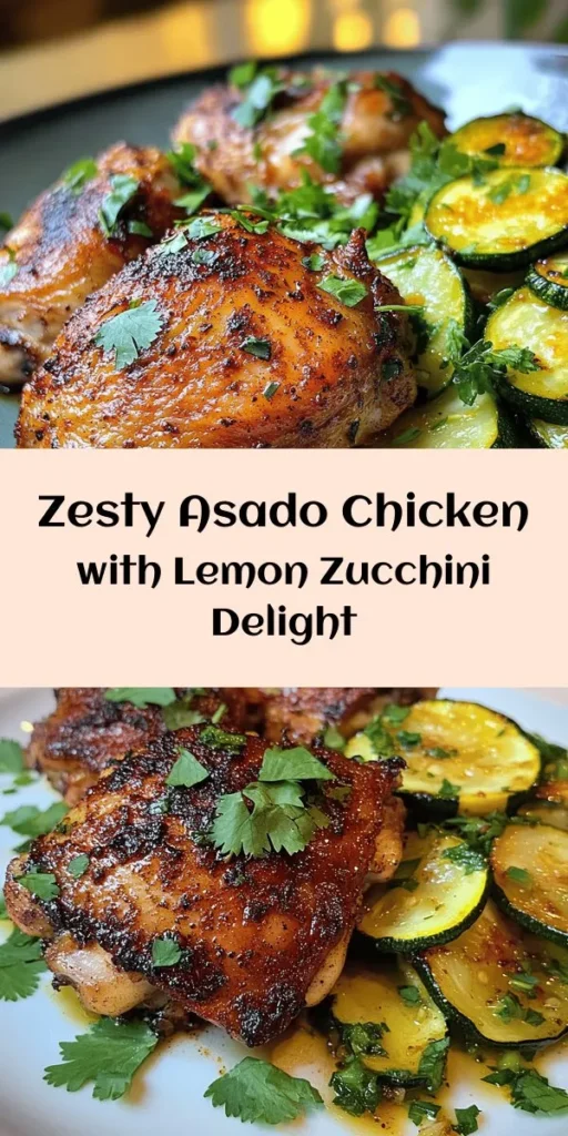 Discover the vibrant flavors of Zesty Asado Chicken paired with Sautéed Lemon Zucchini! This delightful recipe features juicy chicken thighs marinated in a zesty blend of garlic, smoked paprika, and fresh lemon. Cooked to perfection on the grill or in the oven, it’s crispy on the outside and tender on the inside. Serve it alongside quick sautéed zucchini for a fresh and zesty side. Perfect for a weeknight dinner or a weekend feast! Enjoy this flavorful meal today!